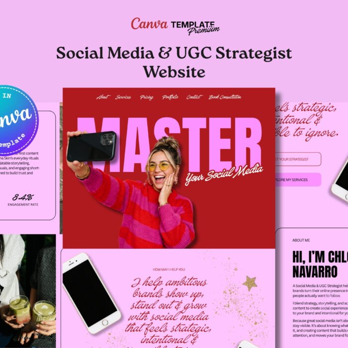 Canva Templates Social Media & UGC Strategist Website | Premium Canva Website Template - Content Creator Portfolio Page