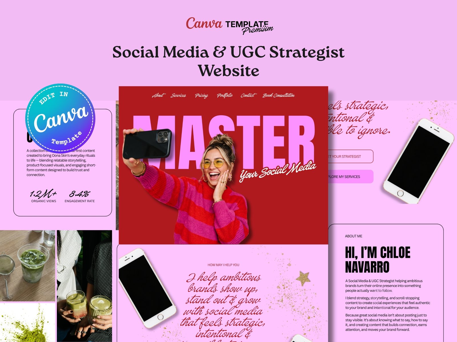 Social Media & UGC Strategist Website | Premium Canva Website Template - Content Creator Portfolio Page