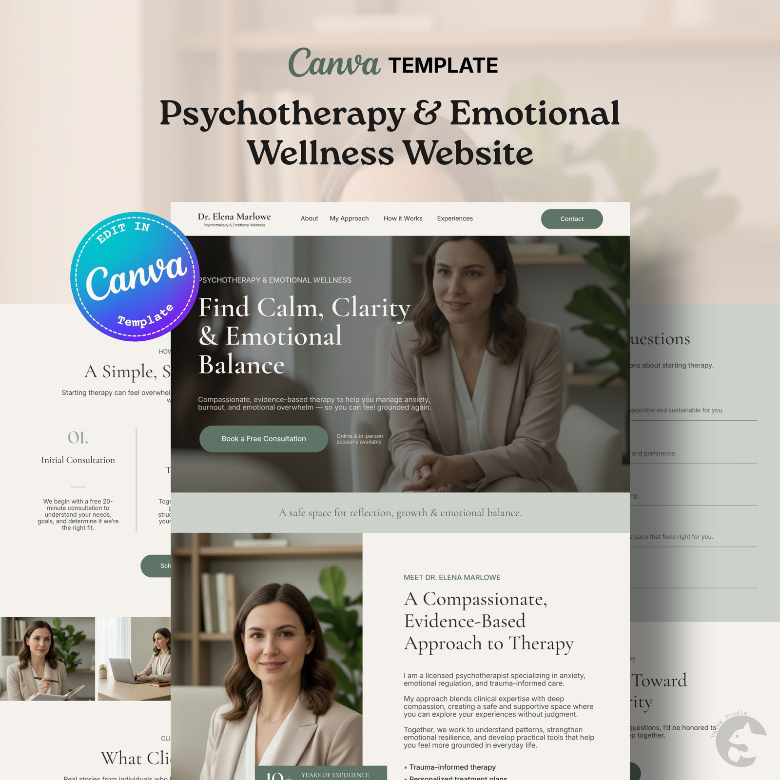 Therapist & Emotional Wellness Coach Website | Canva Website Template CT-PRF002 Therapist & Emotional Wellness Coach Website | Canva Website Template