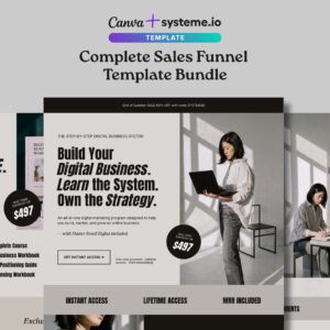 Sales Page Template Bundle For Digital Products | Canva Website + Systeme.io Checkout Funnel