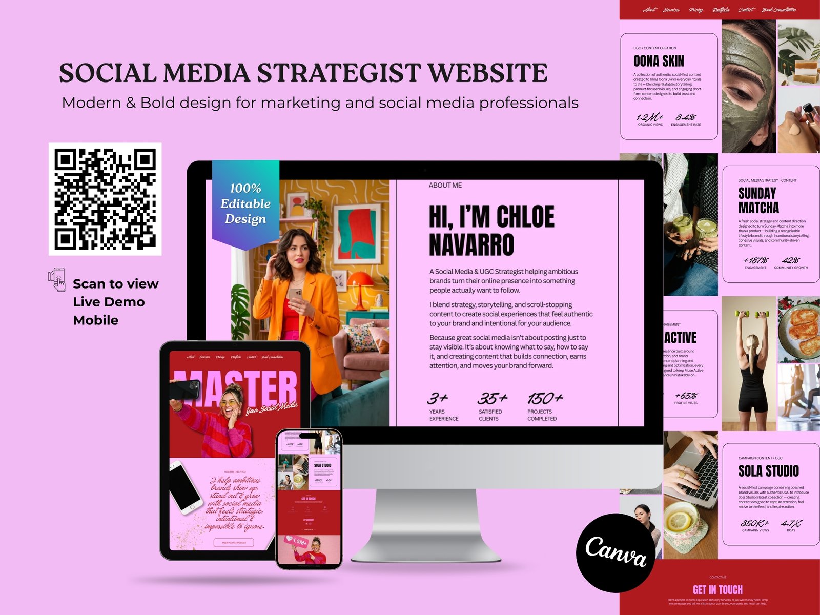 Social Media & UGC Strategist Website | Premium Canva Website Template - Content Creator Portfolio Page - Image 3