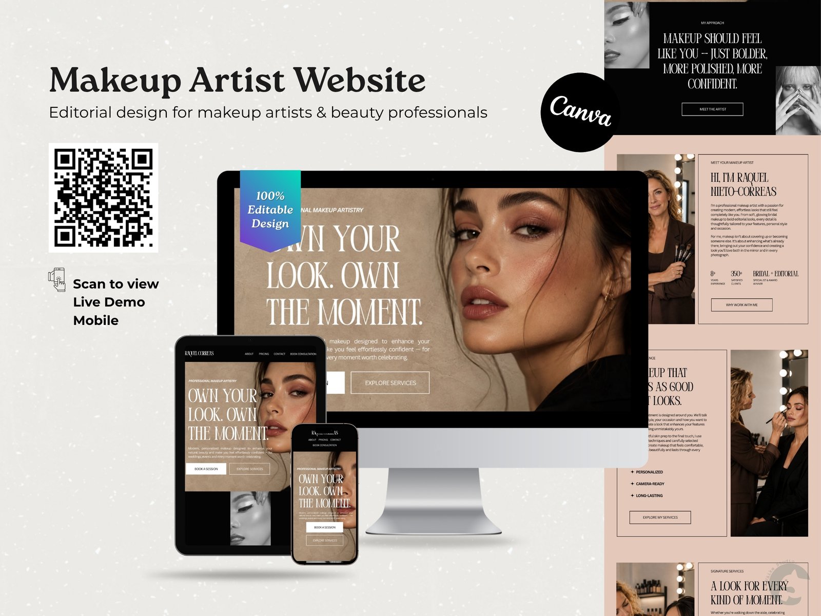 Makeup Artist Portfolio Website | Premium Canva Website Template CT-PRF004 Makeup Artist Portfolio Website | Premium Canva Website Template - Image 3