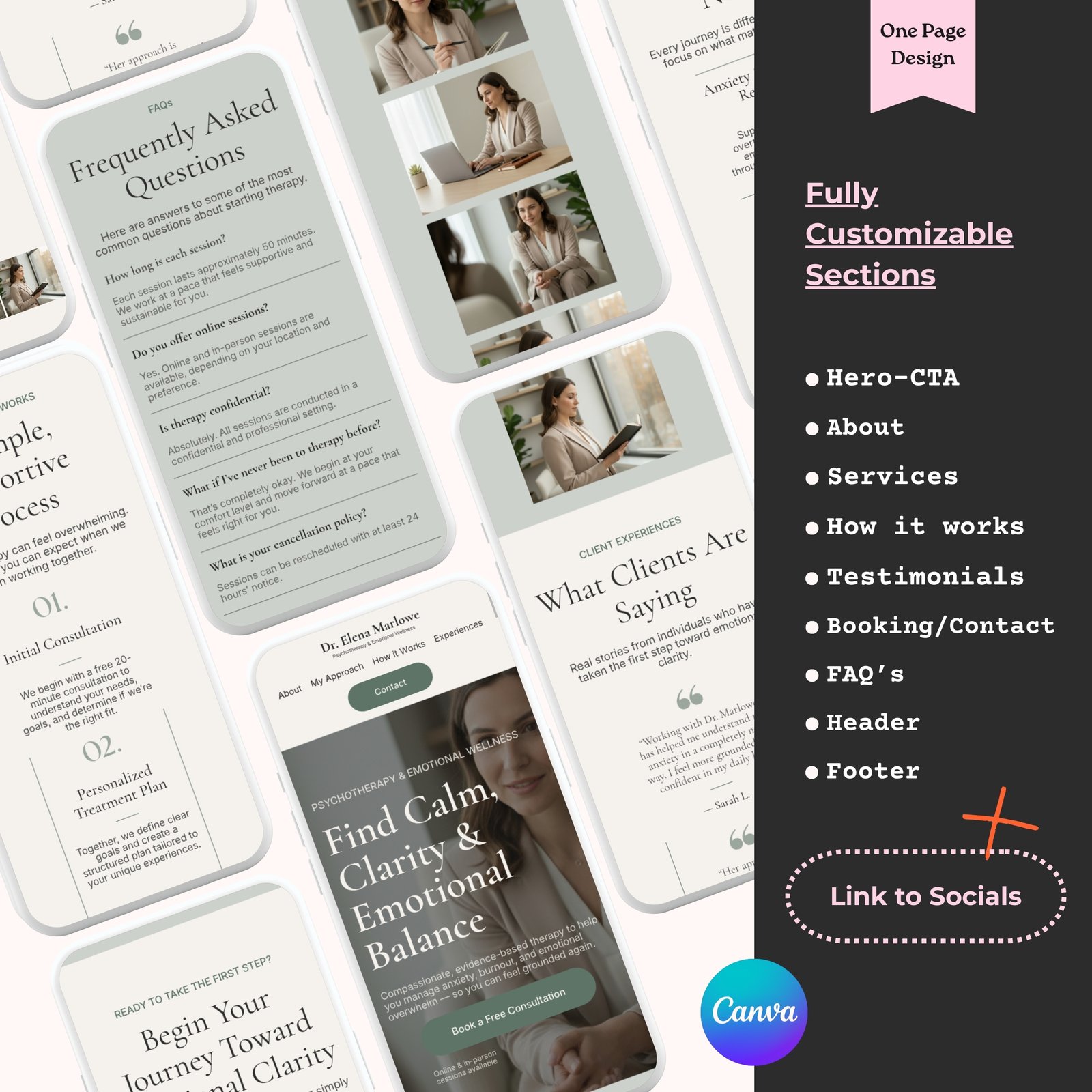 Therapist & Emotional Wellness Coach Website | Canva Website Template CT-PRF002 Therapist & Emotional Wellness Coach Website | Canva Website Template - Image 3