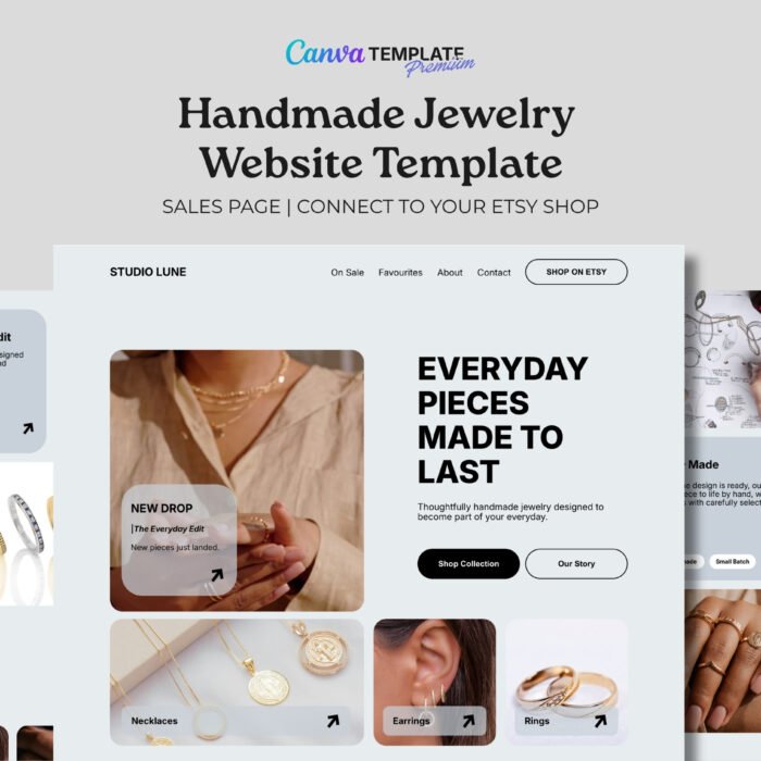 Canva Templates Jewelry Shop Website | Premium Canva Website Template - Connect to your Etsy Shop